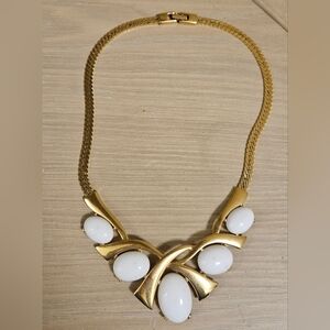 VINTAGE MODERNIST Gold Tone & White  TRIFARI CHOKER NECKLACE